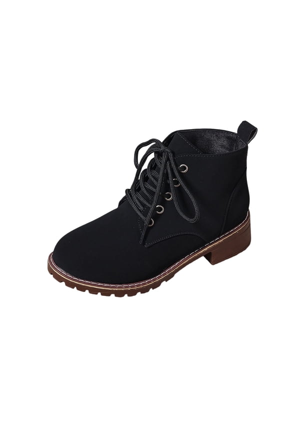 Platform Round Toe Low Heel Ankle Booties for Women, Chunky Block Heel Solid Matte Leather Retro Fall Casual Boots Black 36