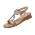 thumbnail image 1 of KIJBLAE Plus Size Women's Bling Rhinestone Wedge Sandals, Round Open Toe Solid Tone, Back Elastic Strap, Thick Cushioned Platform Shoes Gold 41, 1 of 9