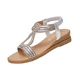 thumbnail image 1 of KIJBLAE Plus Size Women's Bling Rhinestone Wedge Sandals, Round Open Toe Solid Tone, Back Elastic Strap, Thick Cushioned Platform Shoes Silver 40, 1 of 9