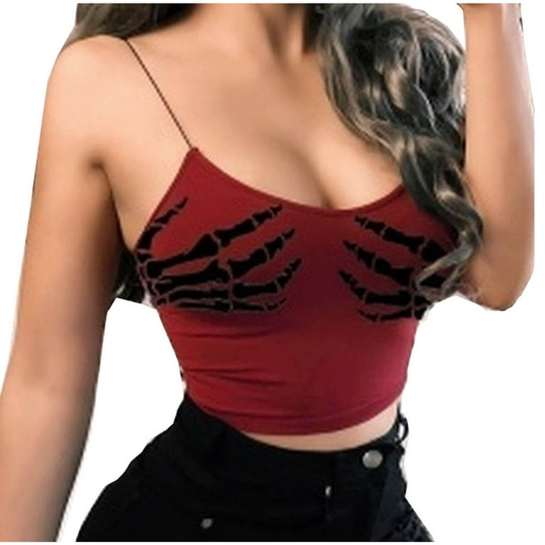 KIJBLAE Printed Camisole Sexy Slim Cami Sleeveless Magic Claw Print Tube Top  Vest for Women Cozy Clothes Strap Close-fitting Tee Shirts Women's Crop Tank  Tops Teen Girls Shirts Red XXXL 