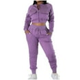 thumbnail image 1 of KIJBLAE Rollbacks Sweatsuits for Women Set 2 Piece Patchwork Tracksuits Solid Long Sleeve Crop Jacket Pants Set Purple M, 1 of 4