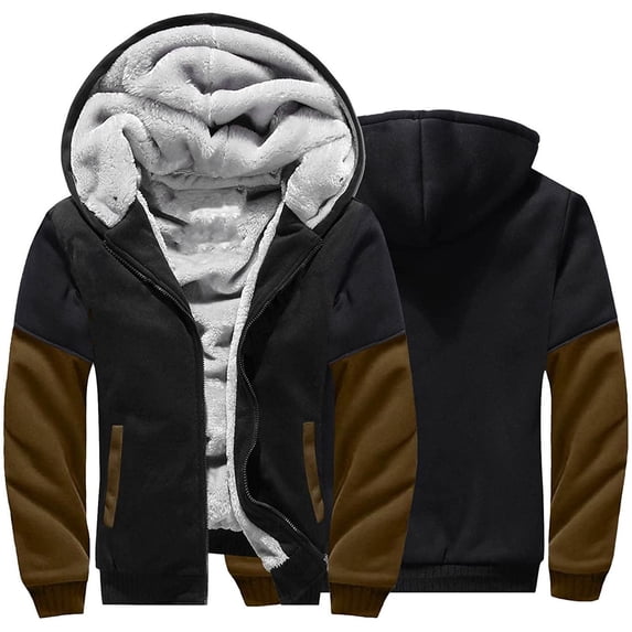 KIJBLAE Sales Men's Thick Winter Coat Workout Fleece Hoodie Jackets Full Zip Wool Warm Thick Warm Coats with Pockets Brown M