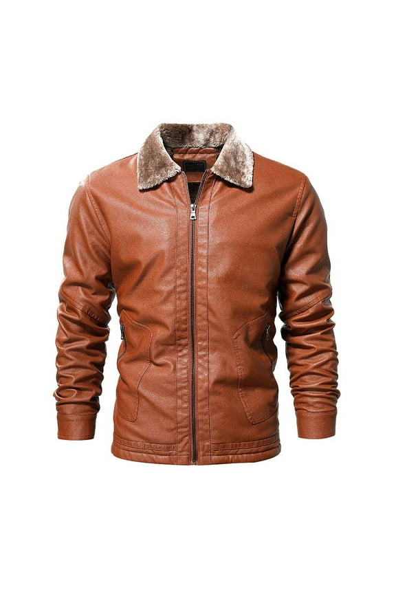 Sales Mens Shearling Bomber Jacket Flight Sheepskin Aviator Multi Pocket Plush Thicken Winter Coat Zipper Leather Jacket Yellow XXL