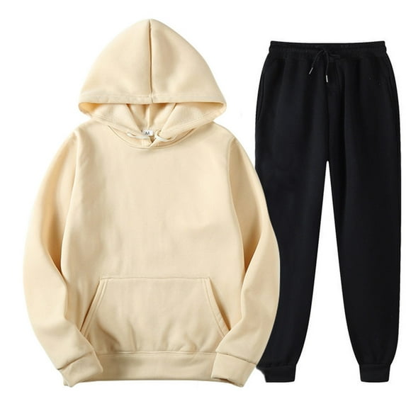 KIJBLAE Sales Tracksuit 2 Piece Autumn Winter Casual Solid Jogger Sport Gym Pockets Sweatsuit Long Sleeve Hoodies and Sweatpant Set Khaki L