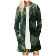 KIJBLAE Sales Women's Fashion Sweatshirt Pocket Pullover Tops Camouflage Graphic Print Casual Comfy Womens Hoodie Mid-Length Outwear Trendy Clothes for Women Green S