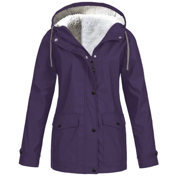 KIJBLAE Sales Womens Thick Hooded Parkas Coats Fall Winter Warm Windproof Waterproof Faux Fur Fleece Line Down Jacket with Pockets Purple XL