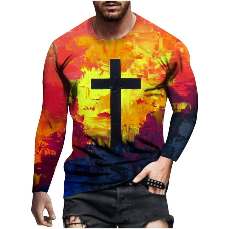 KIJBLAE Savings Men s T Shirt Casual Tops Colorful Cross Graphic