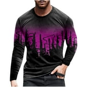 KIJBLAE Savings Men's T-Shirt Classic Staple Shirts for Men Casual Tops 3D Gradient Print Shirt Long Sleeve Tee Tops Round Neck Pullover Summer Cozy Clothes Black L