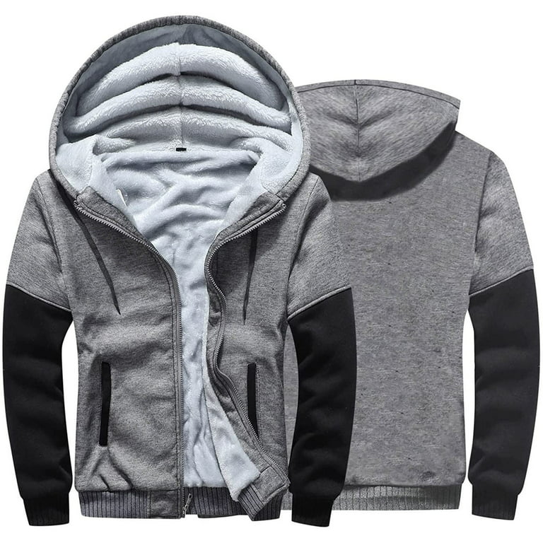 KIJBLAE Savings Men's Thick Winter Coat Workout Fleece Hoodie Jackets Full  Zip Wool Warm Thick Warm Coats with Pockets Dark Gray XL