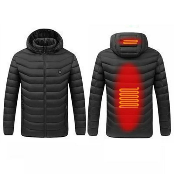 KIJBLAE Savings Mens Heated Jacket Fashion Long Sleeve Tops T-Shirt Vest Autumn Charging Via Heated Winter Coat Black XXXL