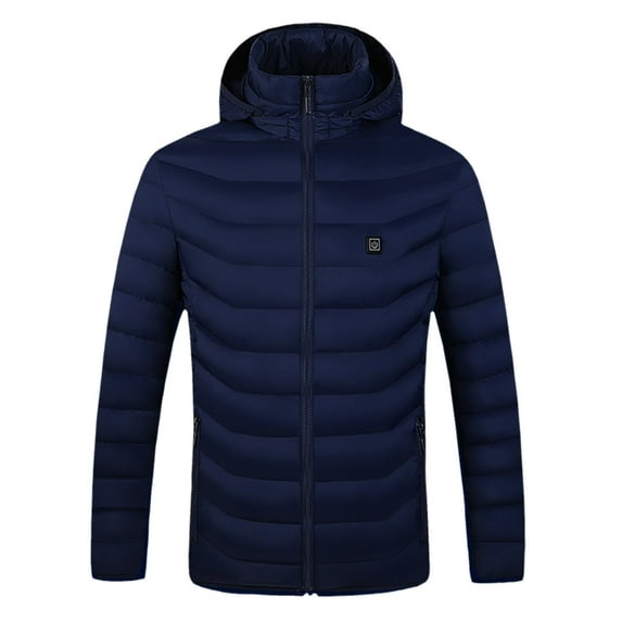 KIJBLAE Savings Mens Heated Jacket Fashion Long Sleeve Tops T-Shirt Vest Autumn Charging Via Heated Winter Coat Blue L