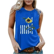 KIJBLAE Savings Sleeveless Vest for Women Relaxed-Fit Shirts for Women Summer Casual Girls Blouses Crewneck Women's Summer Tank Tops Cozy Clothes Independence Day Printed Pullover Tee Blue XXL