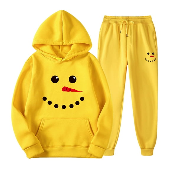KIJBLAE Savings Tracksuit 2 Piece Autumn Winter Casual Solid Jogger Sport Gym Pockets Sweatsuit Long Sleeve Hoodies and Sweatpant Set Yellow L