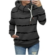 KIJBLAE Savings Women's Fashion Sweatshirt Pocket Drawstring Pullover Tops Striped Color Patchwork Casual Comfy Womens Hoodie Sweatshirt Trendy Clothes for Women Black XXXXXL