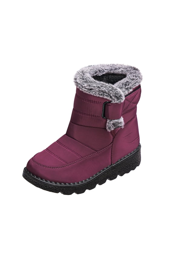 Solid Fleece Lined Low Heel Mid Calf Snow Boots for Women, Thermal Warm Round Toe Slip On Winter Daily Footwear Wine 43