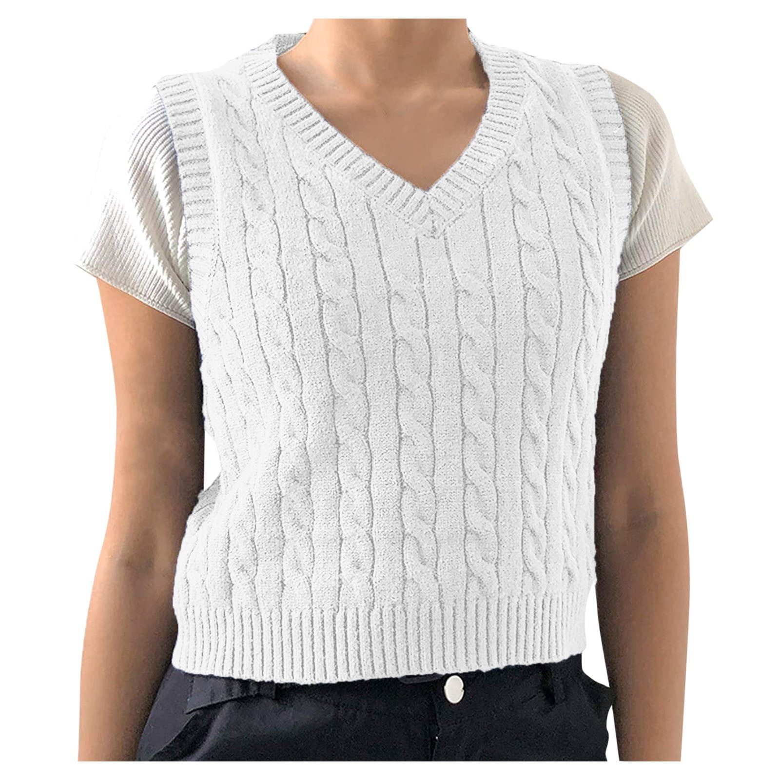 KIJBLAE Solid Knit Tee Shirts Sleeveless V Neck Vest for Women