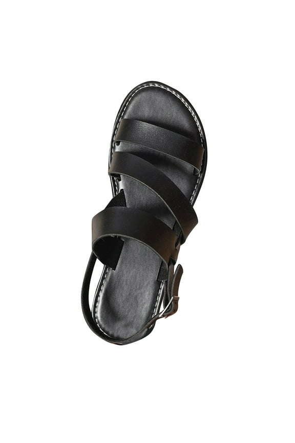 Summer Men's Sandals Genuine Leather Handmade Shoes Beach Sandals Roman Breathable Male Sandals Retro Style Cross-Tied Open Toe Sandals Black 42