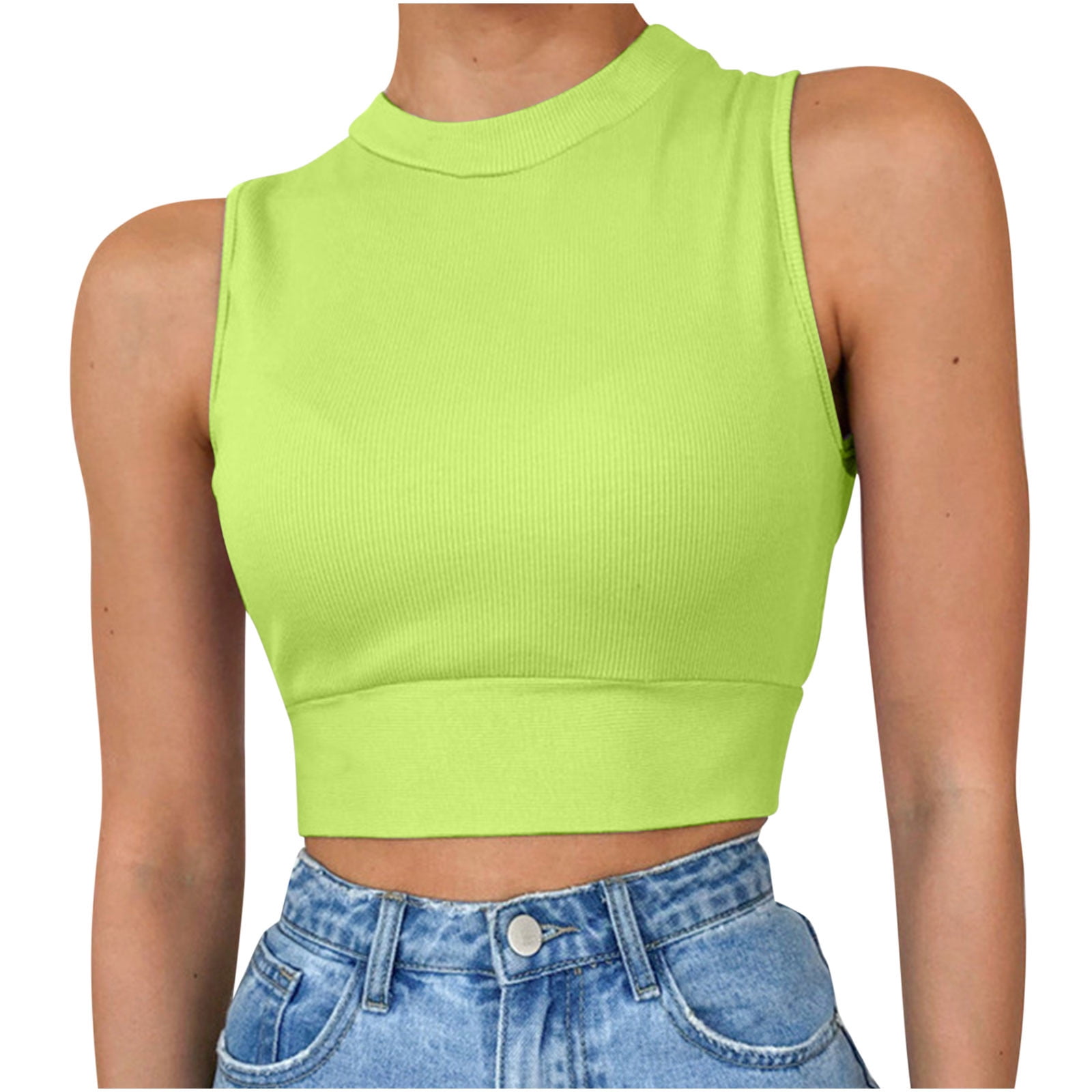 KIJBLAE Teen Girls Tee Shirts Solid Camisole Cozy Clothes Summer Shirts  Sexy Slim Cami Womens Sleeveless Vest Women's Fashion Crop Tank Tops  Savings Green S 