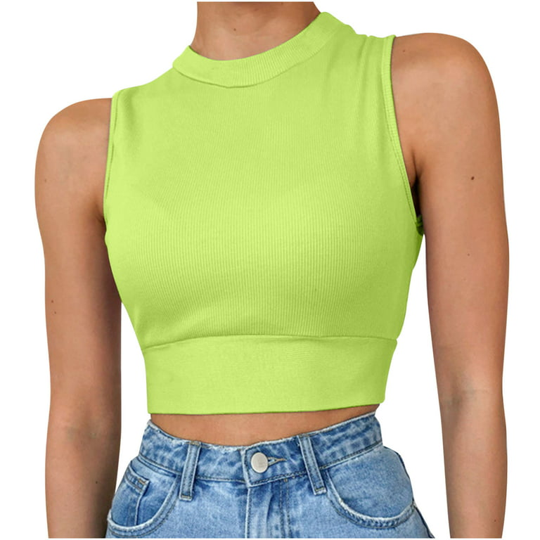 KIJBLAE Teen Girls Tee Shirts Solid Camisole Cozy Clothes Summer Shirts  Sexy Slim Cami Womens Sleeveless Vest Women's Fashion Crop Tank Tops  Savings Green S 