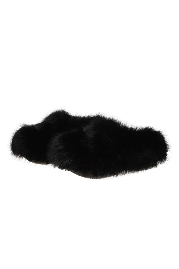 Women Extra Long Shaggy Fur Closed Toe Mule Slippers, Thick Warm Lined Winter Indoor Outdoor Slip On Shoes, Eye-Catching Trendy Daily Comfort Ladies Bedroom Footwear Black 44