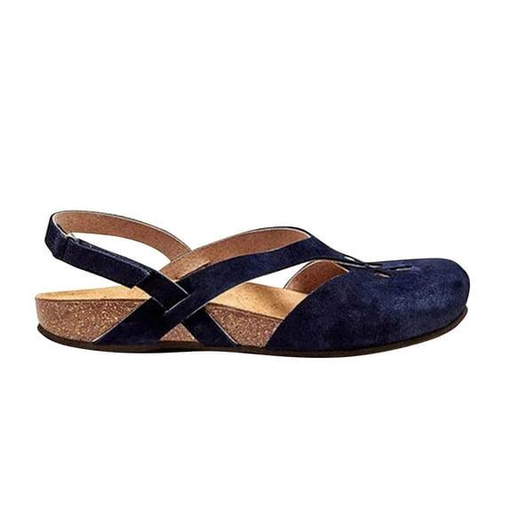 KIJBLAE Women Genuine Leather Cross Strap Sandals Summer Beach Shoes Ladies Slip-On Flat Sandals Plus Size Open Toe Sandals Black 36