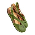 thumbnail image 1 of KIJBLAE Women Genuine Leather Cross Strap Sandals Summer Beach Shoes Ladies Slip-On Flat Sandals Plus Size Open Toe Sandals Green 41, 1 of 7