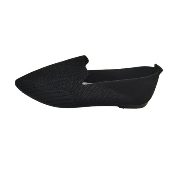 KIJBLAE Women Loafers Breathable Mesh Flat Shoes Solid Slip-On Pointed Toe Ladies Footwear Walking Knitted Shallow Black Sneakers Black 36