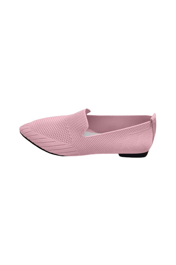 Women Loafers Breathable Mesh Flat Shoes Solid Slip-On Pointed Toe Ladies Footwear Walking Knitted Shallow Black Sneakers Pink 40