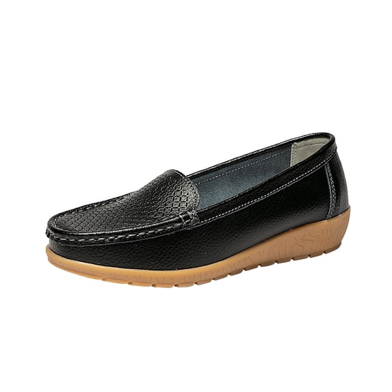 KIJBLAE Women Loafers Shoes Leather Moccasins Slip On Flats Comfort Driving Walking Boat Shoes Black 43