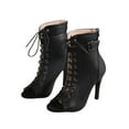 thumbnail image 1 of KIJBLAE Women Peep Toe Lace Up Boots High Heel Cut out Booties Side Stiletto Shoes Black Party Dress Sandals Black 41, 1 of 9