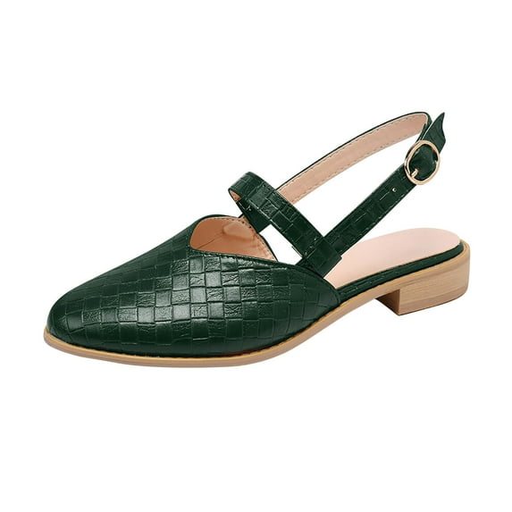 KIJBLAE Women Sandals Summer Shoes Slip on Flats Retro Buckle Strap Pointed Toe Cut out Hollow Sandals Ladies Shoes Female Footwear Green 40