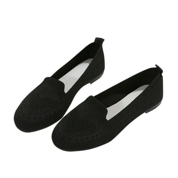 KIJBLAE Women Shoes Flats Breathable Mesh Slip-On Loafers Boat Shoes Ladies Footwear Black Knitted Shallow Comfortable Flats Black 37