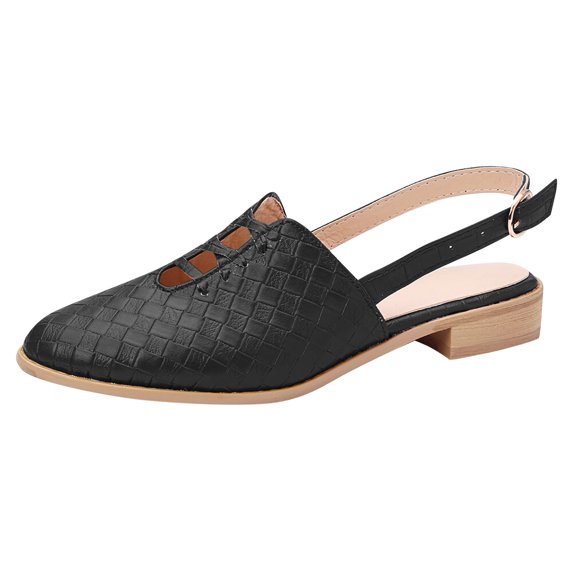 KIJBLAE Women Slingback Pointed Toe Low Block Heel Shoes Summer Hollow out Slip-On Sandals Office Work Flats Ladies Shoes Black 38