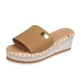 thumbnail image 1 of KIJBLAE Women Summer Denim Wedge Sandals Open Toe Slip on Beach Shoes Espadrille Straw Sandals Brown 40, 1 of 5