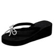 thumbnail image 1 of KIJBLAE Women Summer Pearl Rhinestone Bow Sandals Flip Flops Beach Wedges Slippers Shoes Black 40, 1 of 9