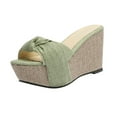 thumbnail image 1 of KIJBLAE Women Summer Wedges Shoes Knotted Bow Peep Toe Sandals Straw Woven Slip-On Wedges Ladies Beach Shoes Plus Size Green 40, 1 of 7