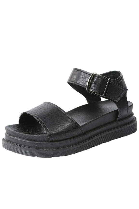 Women Summer Sandals Beach Shoes Solid Color Open Toe Buckle Strap Ladies Thick Bottom Sandals Female Footwear Black 38