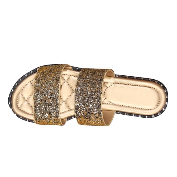 KIJBLAE Women Summer Sandals Bling Flats Wide Width Open Toe Sandals Slip on Shoes Sandals for Women Flat Sandals Ladies Sandals Beach Shoes Gold 39