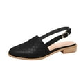 thumbnail image 1 of KIJBLAE Women Summer Shoes Leather Flats Checkered Pattern Slip-On Mules Sandals Buckle Strap Slingback Pointed Toe Flat Heel Loafers Black 38, 1 of 4