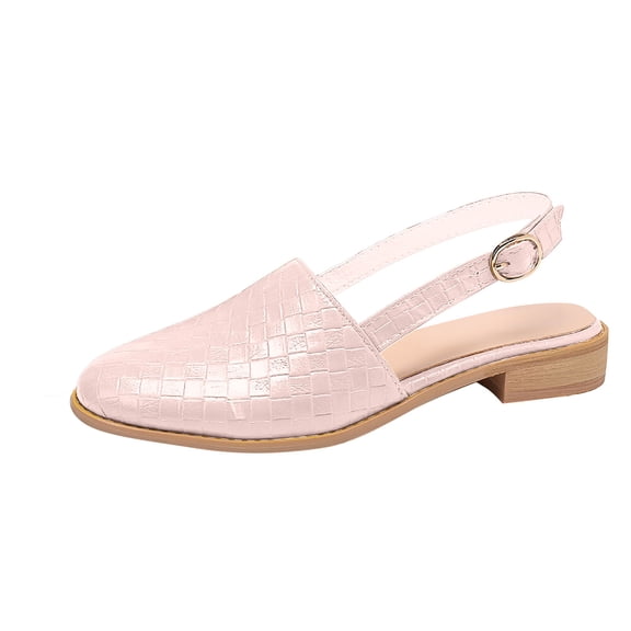 KIJBLAE Women Summer Shoes Leather Flats Checkered Pattern Slip-On Mules Sandals Buckle Strap Slingback Pointed Toe Flat Heel Loafers Pink 40