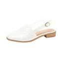 thumbnail image 1 of KIJBLAE Women Summer Shoes Leather Flats Checkered Pattern Slip-On Mules Sandals Buckle Strap Slingback Pointed Toe Flat Heel Loafers White 43, 1 of 4