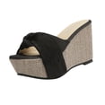 thumbnail image 1 of KIJBLAE Women Summer Wedges Shoes Knotted Bow Peep Toe Sandals Straw Woven Slip-On Wedges Ladies Beach Shoes Plus Size Black 35, 1 of 7