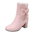 thumbnail image 1 of KIJBLAE Women's Ankle Boots Block Heel Bowknot Buckle Faux Leather Chunky Heel Booties Short Boots Round Toe Zipper Dress Boots Pink 35, 1 of 9