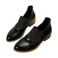 thumbnail image 1 of KIJBLAE Women's Ankle Boots Low Heel Slip-on Shoes Comfortable Elastic Round Toe Faux Leather Chunky Heel Short Boots Black 41, 1 of 5