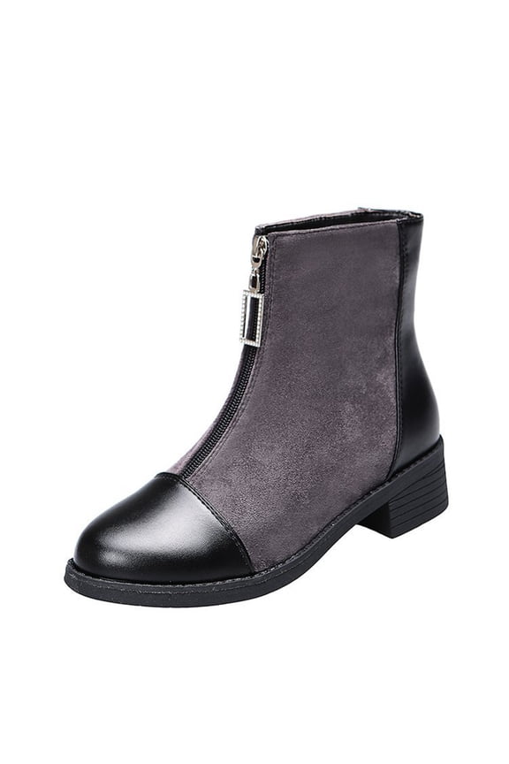 Women's Ankle Boots Suede Leather Zipper Low Heel Boots Chunky Heel Round Toe Comfortable Booties Fall Winter Shoes Gray 36