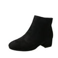 thumbnail image 1 of KIJBLAE Women's Ankle Boots Suede Low Heel Block Heel Booties Zipper Back Round Toe Winter Warm Shoes Black 35, 1 of 7