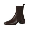 thumbnail image 1 of KIJBLAE Women's Autumn Winter Retro Martin Boots Thick Heel Stretch Knitted Sock Boots Square Toe Chunky Shoes Slip on Botines Mujer Brown 35, 1 of 6