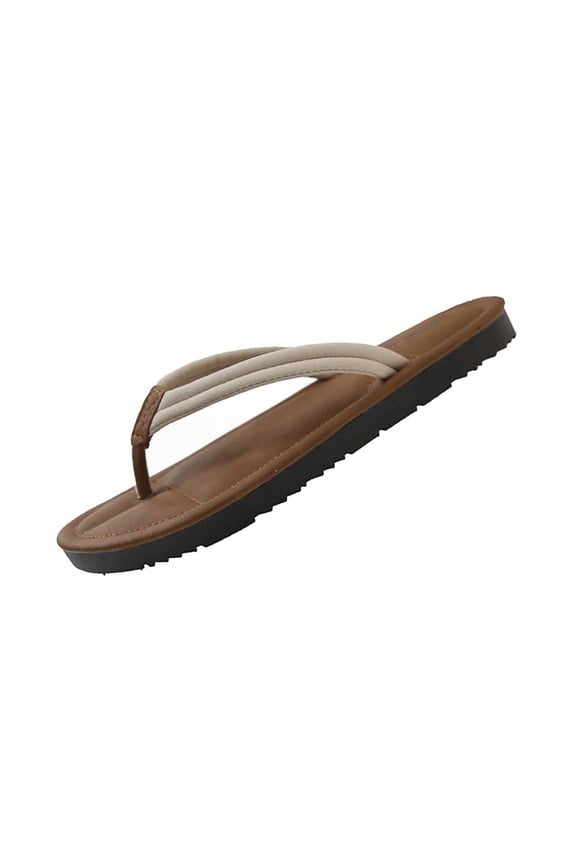 Women's Basic Round Toe Thong Beach Slides, Non Slip Comfort Casual Slippers for Vacation Travel Beige 36
