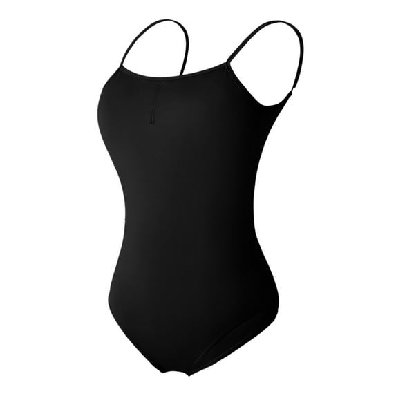 Black of Friday Deals KIJBLAE Women's Basic Scoop Neck Spaghetti Strap Solid Color Stretchy Leotards Bodysuit Dancewear Gymnastics Ballet Undershirts Black S