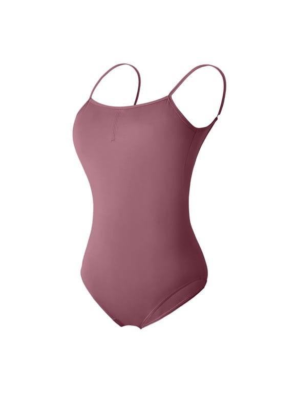 Women's Basic Scoop Neck Spaghetti Strap Solid Color Stretchy Leotards Bodysuit Dancewear Gymnastics Ballet Undershirts Coffee XXL